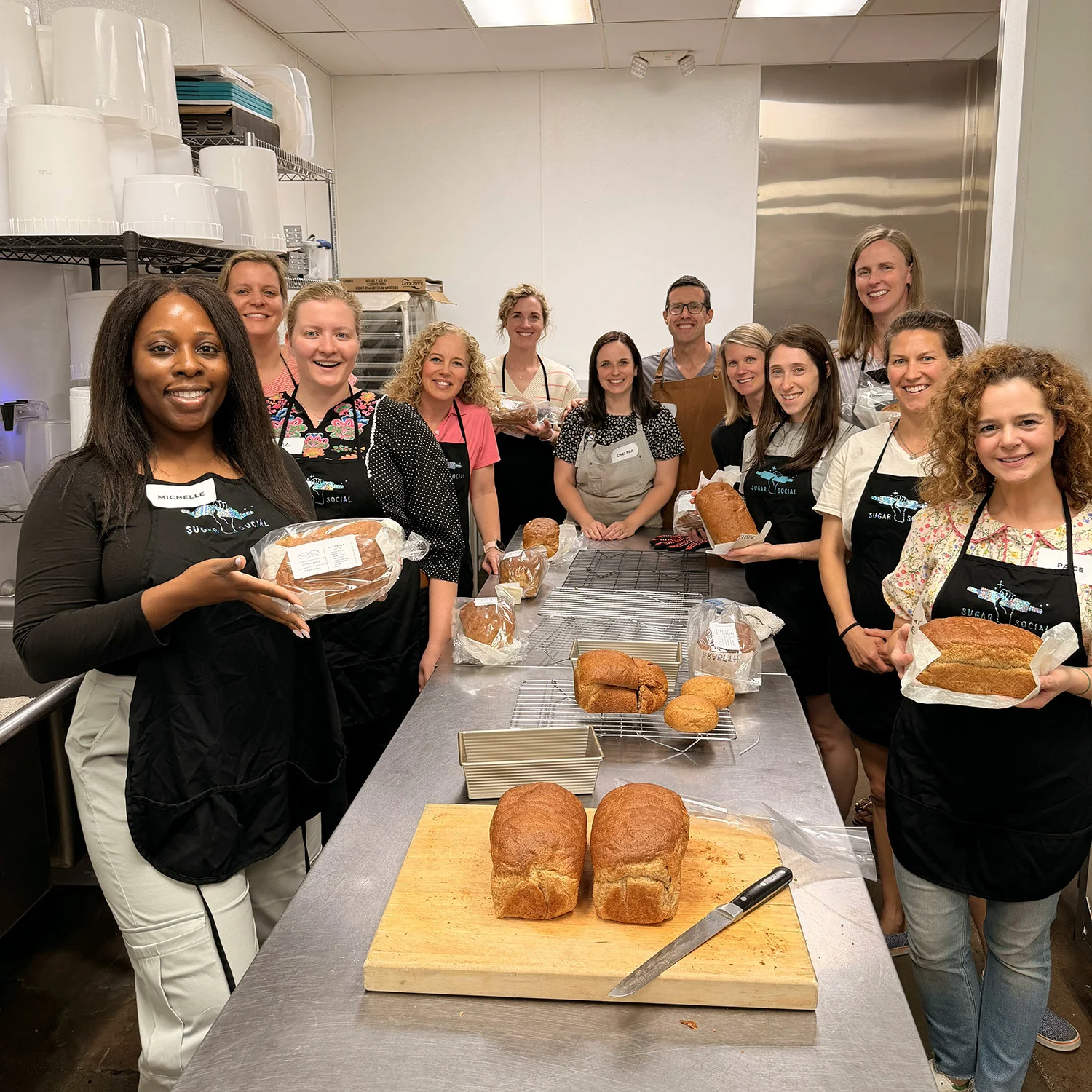 A Five Loaves baking class with their finished loaves