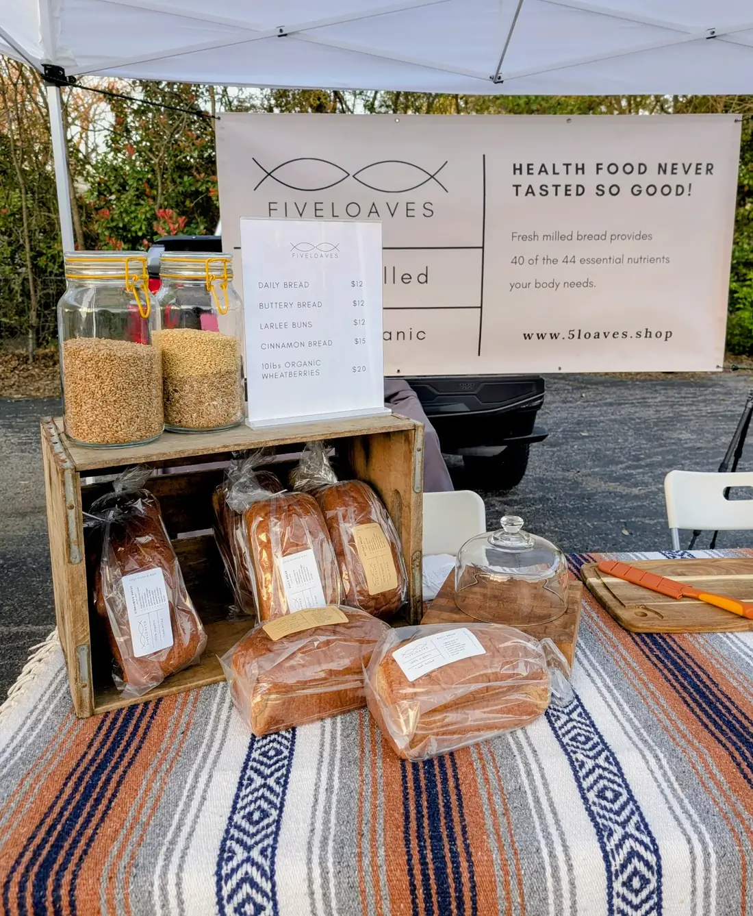 The Five Loaves booth at the Saturday farmers market